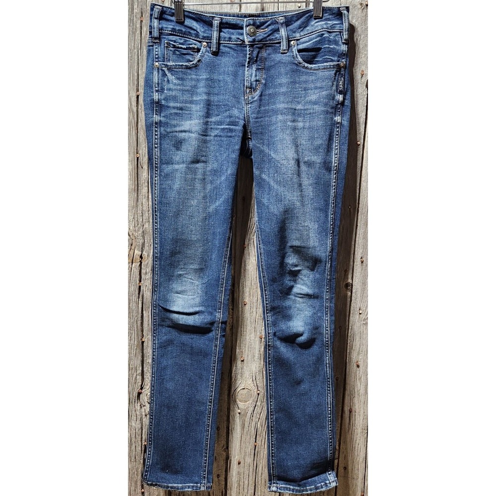 Silver Jeans Elyse Straight Leg Blue Jeans Denim Medium Wash Distressed‎ W26